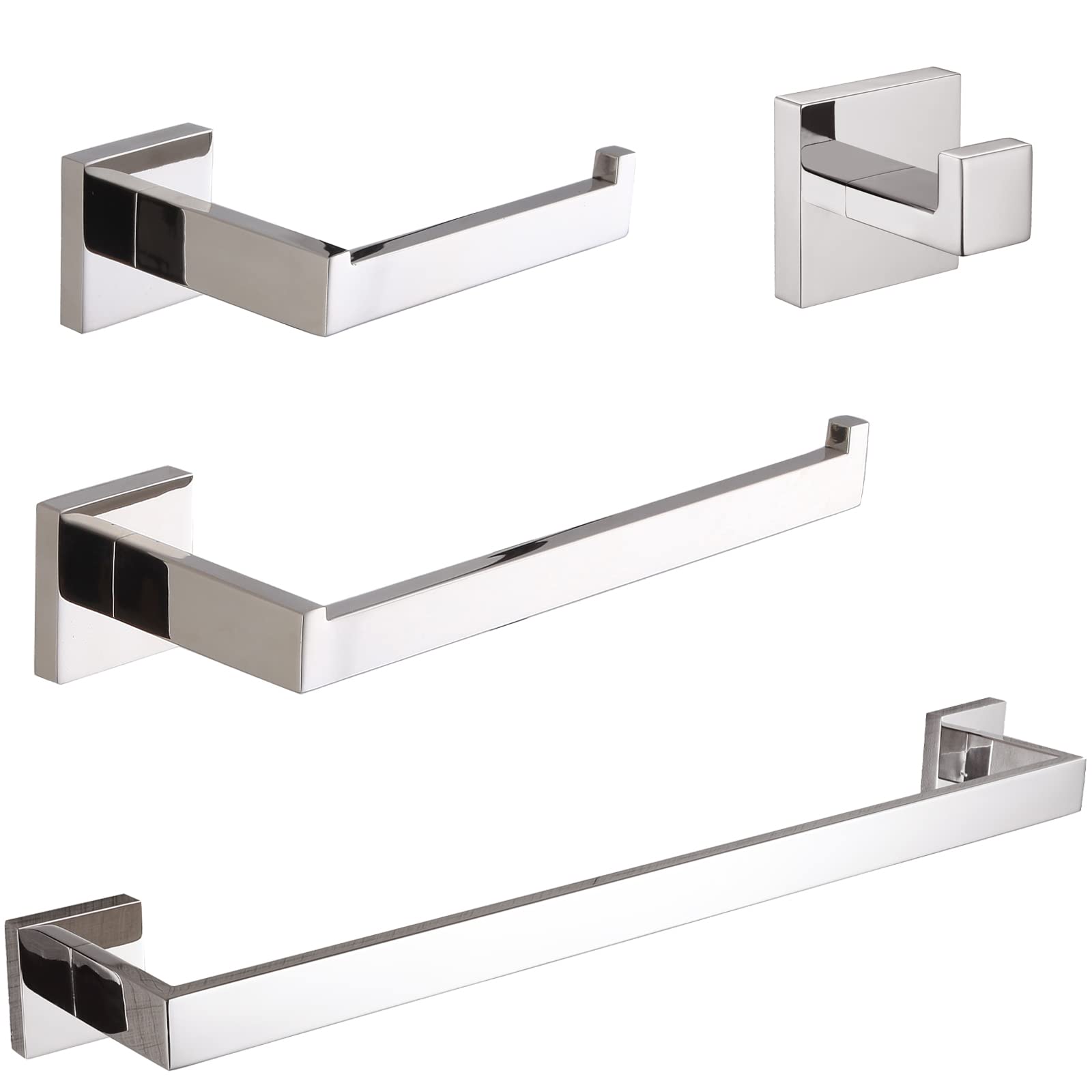 VELIMAX Premium Stainless Steel 4 Pieces Bathroom Hardware Accessories Set Wall Mounted Towel Bar Set, Polished, 24-Inch