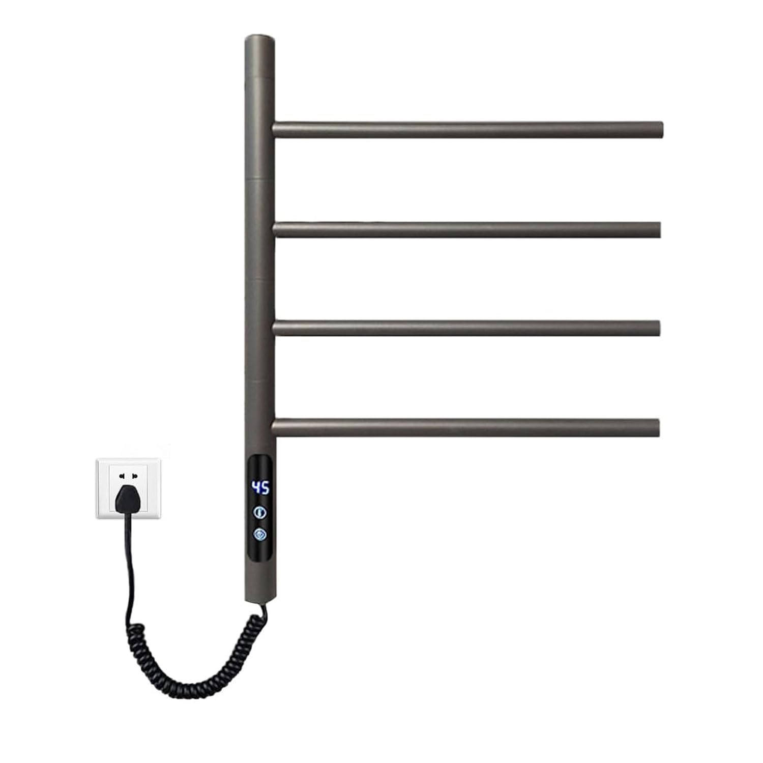 Drehbarer beheizter Handtuchhalter, Badleiter-Stil, Heizkörperwärmer, elektrisch, wandmontiert, mit 180° drehbaren Stangen, 9h Timer & Temperaturregelung, 5 Bars