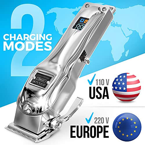 Ovlux [Newest 2023] Hair Clippers For Men - Professional Cordless Rechargeable Clippers For Hair Cutting, Full Metal Beard Trimmer, Barbers Trimmer, Birthday Gifts For Men, Gifts For Him Dad, Silver #TOP5