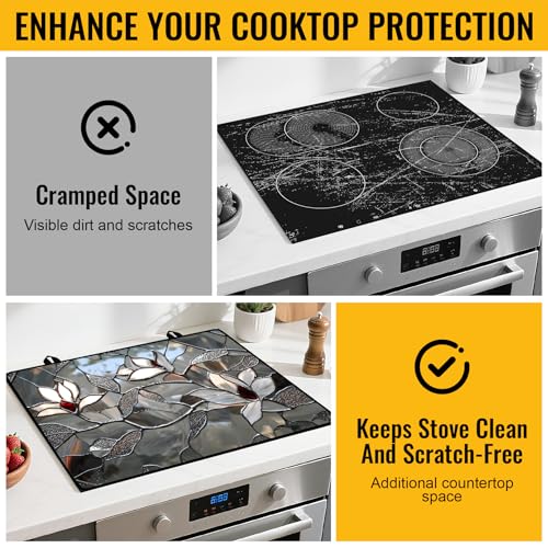 Image of NYZE Stove Cover for Electric and Glass Stove Tops 3-in-1 Stove Mat, Heat Resistant Counter Protector Mat, Non-Slip Surface & Drying Rack (Retro Flowers, 28.5 inchLx20.5 inchW)