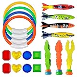DuskHaven 19 Stück Schwimmspielzeug Tauchringe Wasserspieltaucher Tauchsteine Tauchpflanzen Kunststofffunktion für Kinder Schwimmen Strand Geschenk