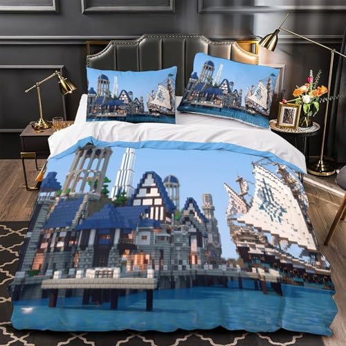 Housse de couette 135x200cm microfibre 3D parure de lit single zippée - 2