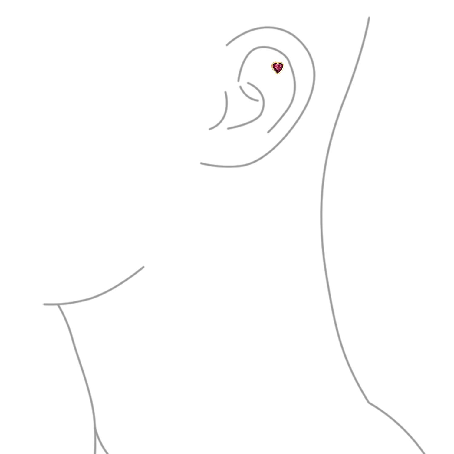 Kleiner Zirkonia Knorpel Ohrläppchen Piercing Echter Gelber 14K Gold CZ Halo Herz Stecker Ohrring 1 Stück Für Frauen Teen Helix Daith Schraubverschluss 4Mm Edelstein Geburtssteinfarben