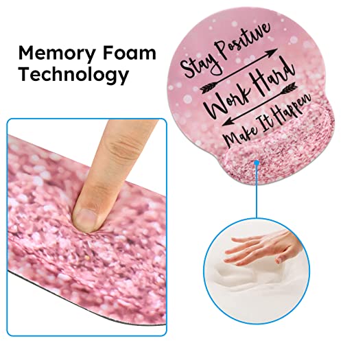 Icasso Desk Mat, Gaming Mouse Pad Wrist Support Set,4In1 Xxl Large Mousepad + Keyboard Wrist Rest+Mouse Wrist Rest+Coaster Set With Ergonomic Design For Home Office Table Computer-Pink Stay Positive #TOP7