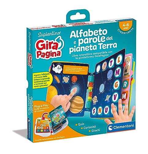 Clementoni - 16647 - Sapientino - Girapagina, L’Alfabeto del Pianeta Terra - Libro Educativo Ed Interattivo per Stimolare L'Interesse alla Lettura, per Bambini dai 4 Anni (Gioco in Italiano