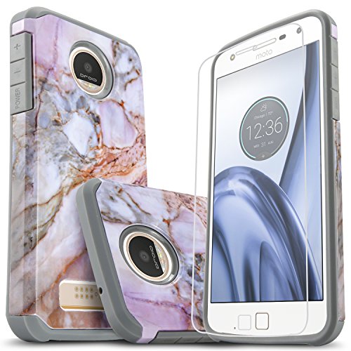 Moto Z Play Case, Moto Z Force Case,[Not Fit Z2 Play] Starshop Shock Proof Dual Layers Rugged Armor Phone Cover [Premium Screen Protector Included] For Motorola Moto Z Play/Moto Z Force-Marble Pattern