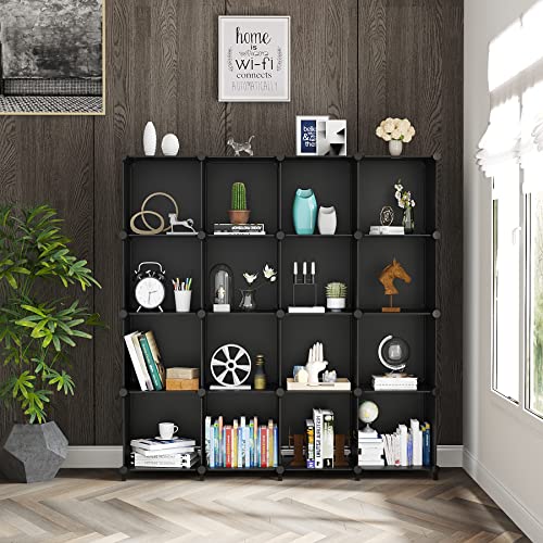 Awtatos Cube Storage Organizer Modular Storage Cubes Bookshelf Portable Closet Storage Shelves Diy Plastic 16 Cube Organizer Shelving, Stackable Storage Solution For Bedroom, Home Office, Black #TOP4