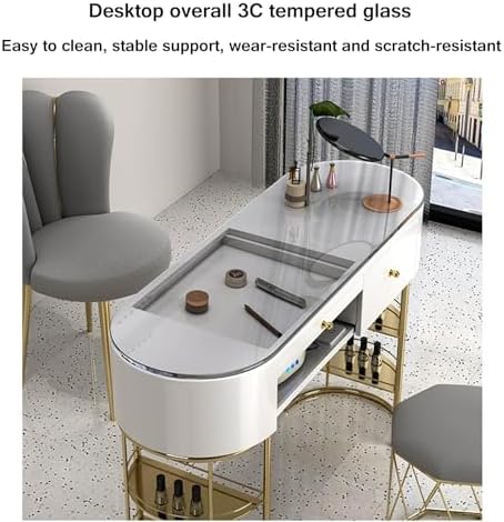 Professional Manicure Table with Storage Drawers, Open Shelves, Glass Top & Wooden Desktop, Ideal for Nail Salons & Home Offices - Stylish & Functional Work Station,Tempered Glass Desktop,100*40*78cm