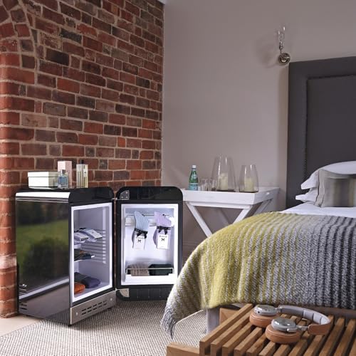 Image of Smeg FAB5 16 inch 50's Retro Style Series Compact Cooler with 1.5 cu. ft. Capacity Automatic Defrost LED Interior Lighting and Adjustable Shelves Right Hand Hinge Made in Italy (Black)