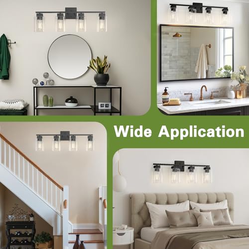 Image of 4 Light Bathroom Vanity Light - Matte Black Bathroom Light Fixtures Square Design & UL Certification, Square Light Fixture Over Mirror, Farmhouse Light Fixtures for Bathroom & Bedroom