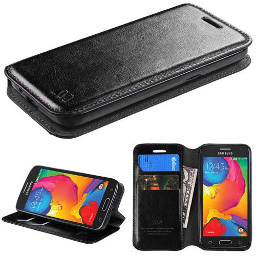 (Tm) [Samsung Galaxy Avant / G386t (T-mobile) Wallet Case] Wallet Flip Case Pouch Cover Fold Stand Case Premium Leather Wallet Flip Case Pu Leather with Card Slots {Free Touch Pen} (Black Leather Wallet Case)