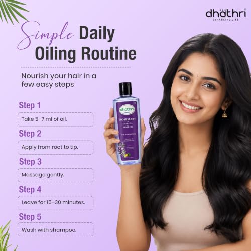 Image of Dhathri Rosemary and Marula Hair Oil with Sesame & Coconut Oil | Promotes Hair Growth & Thickness | Reduces Breakage | Non-Sticky, Lightweight Ayurvedic Hair Oil | All Hair Types, 300ml