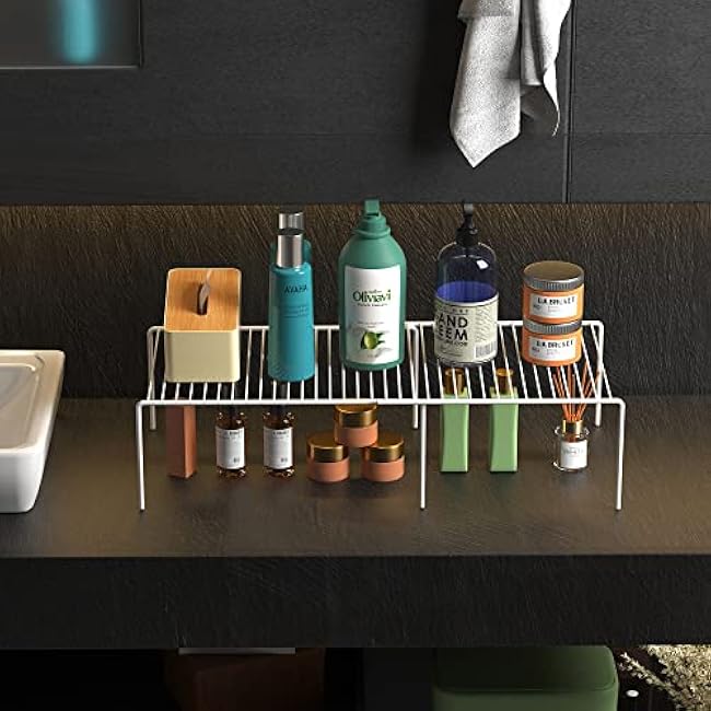 iPEGTOP Set of 2 Metal Wire Shelf Rack Kitchen Cupboard Organiser 4-Piece White