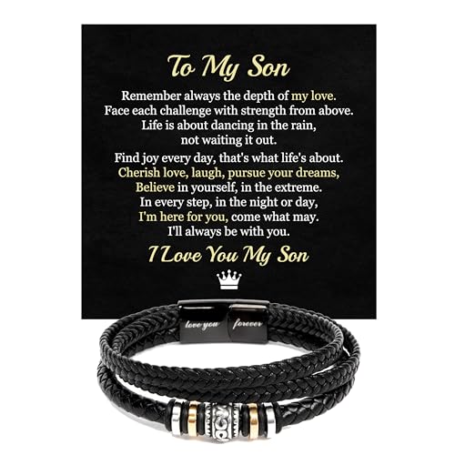 SIGNIXA To My Son Bracelet from Mom or Dad – Love You Forever & Never Alone Bracelet with Message Card & Gift Box, Meaningful Jewelry Gift for Son Birthday Graduation, Keepsake Bracelet #4