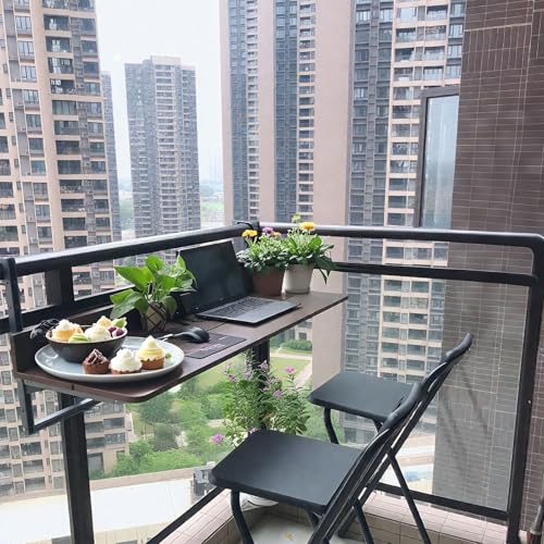 Table suspendue d'extérieur pliante pour balcon avec support de bar réglable en hauteur - 4