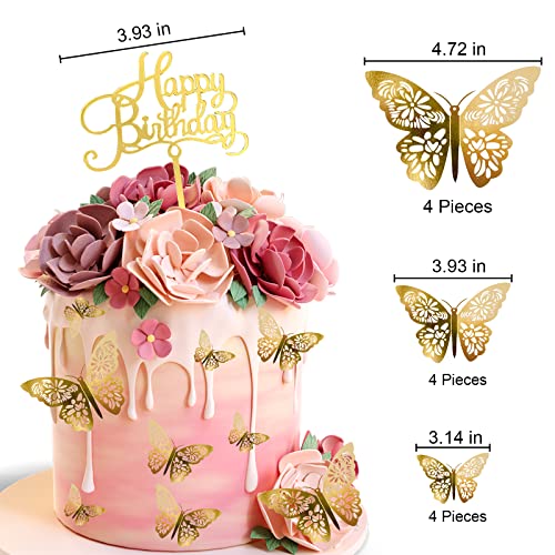 24Pcs Butterfly Cupcake Toppers With 1 Pcs Happy Birthday Cupcake Toppers 3D Butterfly Cupcake Picks For Birthday Party Supplies Women Wedding Decoration（Gold） #TOP1
