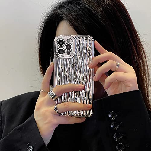 Minscose Compatible With Iphone 12 Mini Case,Cute Plating Silver 3D Water Ripple Pattern Bling Glitter Cover Raised Camera Protection Bumper Tpu Shockproof Phone Case For Women Girls-Silver #TOP1