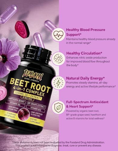 Image of Beet Root Capsules 1200mg - Nitric Oxide & Blood Pressure Support 60 Count
