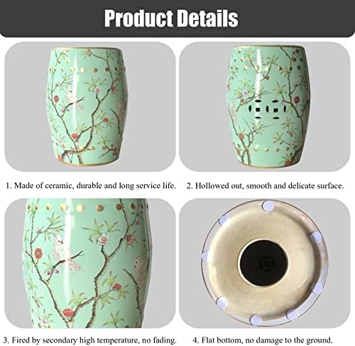 Gold Glazed Decorative Ceramic Garden Stool - Hollow Flower & Bird Design - Ideal for Living Room, Balcony, Garden Décor - Stylish Accent Furniture