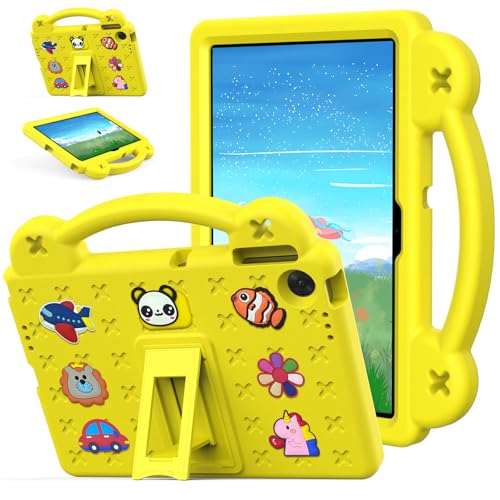 YKWXSC Kinder Hülle für Lenovo Tab 10,1 Zoll 2025 TB311FU/TB311XU, Eva Leichte Stoßfest Handgriff Ständer Tablet Schutzhülle & Schultergurt, Gelb