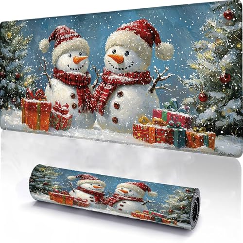 Alfombrilla de Ratón para Juegos 900x500x3mm, Mouse Pad Lavable Blanco, Alfombrilla Ratón Sobremesa Portátil, Borde con Costura, Base Antideslizante, para de Oficina en Casa MuñEco De Nieve L-6
