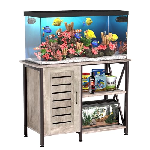 Herture 40-50 Gallon Fish Tank Stand, Aquarium Stand with Cabinet Accessories Storage, Heavy Duty Metal Frame, 40.55″ L*18.89″ W Tabletop, 1000LBS Capacity, Greige PG02YGZ