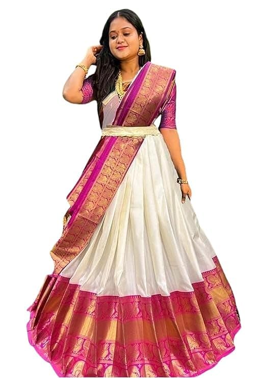 Image of ZITON ARICO MART Women's Indian Traditional Kanjivaram Silk Pure Weaving Lehenga Choli Along With Dupatta And Blouse Piece, Half Saree (Unstitched)
