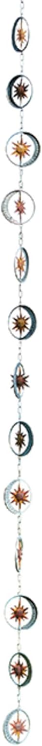 Ancient Graffiti Flamed Zinc Sun & Moon Rain Chain, 4" x 95" x 4"
