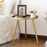 Round Side Table, Metal End Table, Nightstand/Small Tables for Living Room, Accent Tables Cheap, Side Table for Small Spaces,Gold & Gray by AOJEZOR