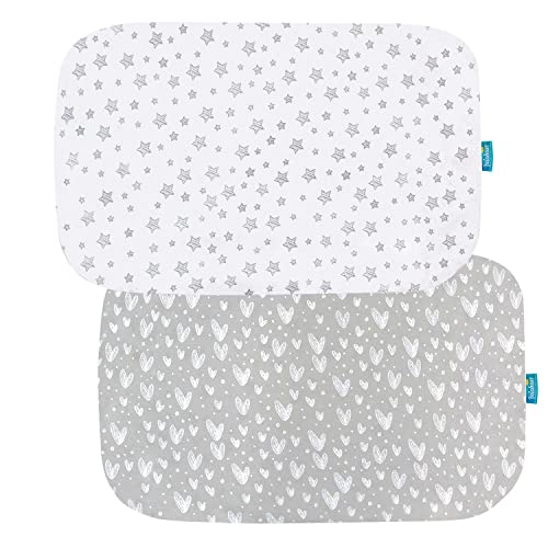 Image of Bassinet Sheets Compatible with 4moms Breeze Plus Bassinet(not playard), 2 Pack, 100% Jersey Knit Cotton Fitted Sheets, Breathable and Heavenly Soft, Grey Print for Baby