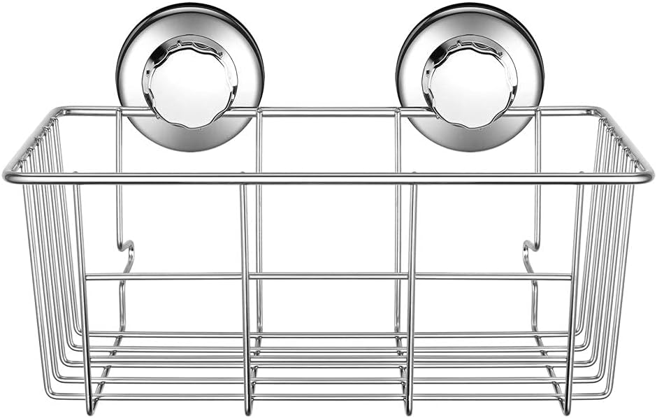 SANNO Suction Shower Caddy Shower Organiser Bathroom Caddy Wall Shelves Kitchen Storage Basket Holder for Gel Holder Bathroom Storage Shampoo, Conditioner - Rustproof Stainless Steel