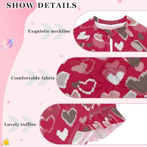 ALAZA Toddler Swimsuit Girl Bathing Suit Swimwear Rash Guard Heart Rose Red Love Long Sleeve 3T4