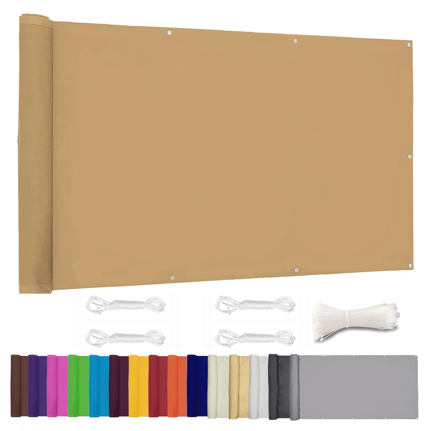 ZHhan Balcony Privacy Screen for Backyard Deck Patio Balcony Fence Porch Sun Shade PVC UV Protection Sun Wind 8 Days Delivered 11 Colors 195 Sizes 420D Khaki — image 1