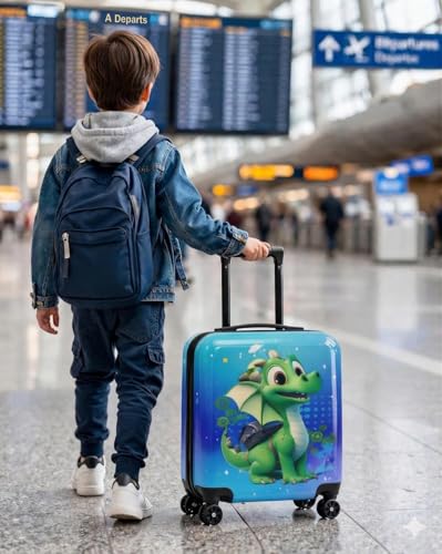 Image of CUPEX Kids Carry On Luggage with Wheels 18 Inch Hard Shell Suitcase for Boys and Girls | Rolling Travel Bag with Retractable Handle and Spinner Wheels for Trips (GRE EN DIN$@UR)