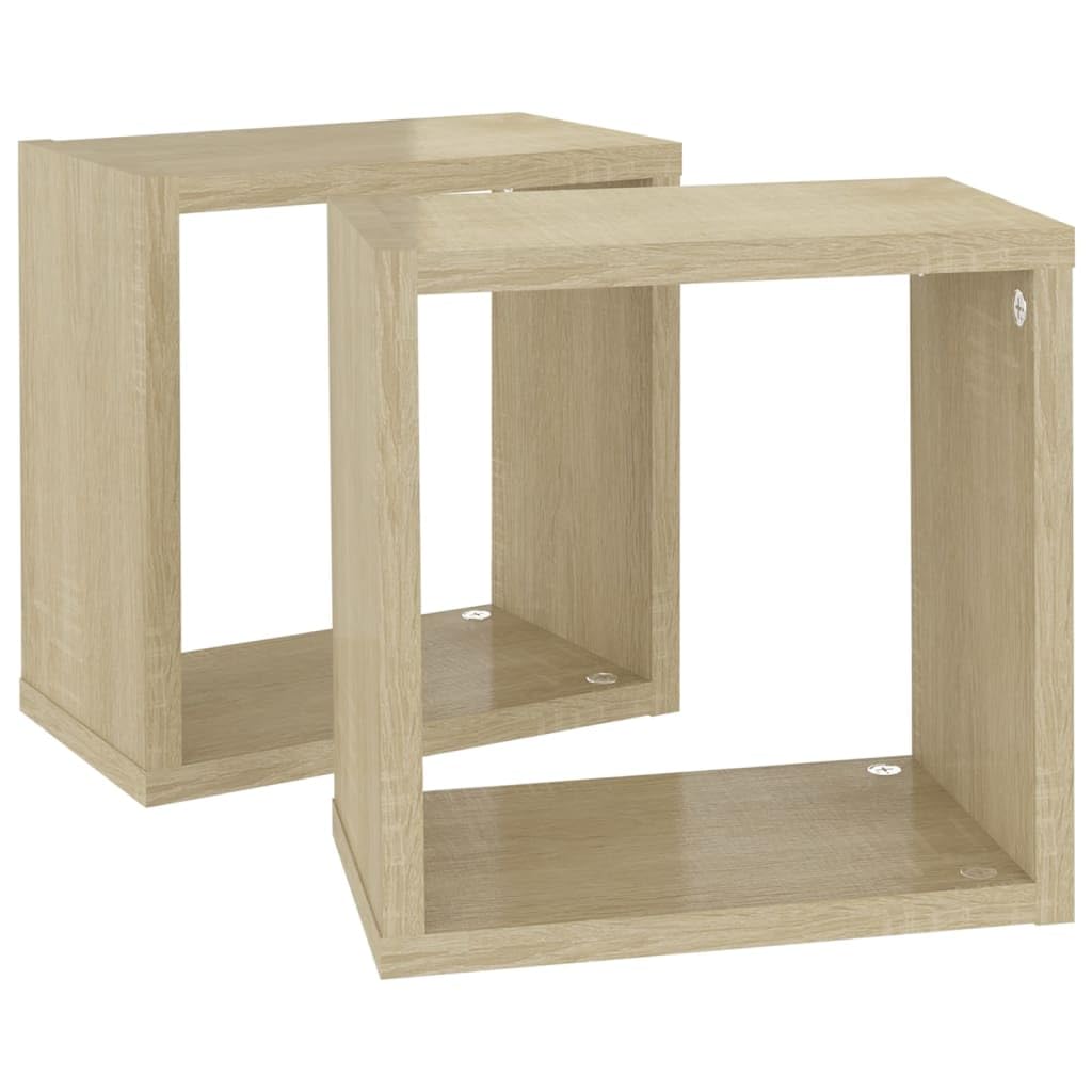 Scaffalature, mensole da parete e sporgenze, mensole cubiche da parete, 2 pezzi, rovere Sonoma, 26 x 15 x 26 cm