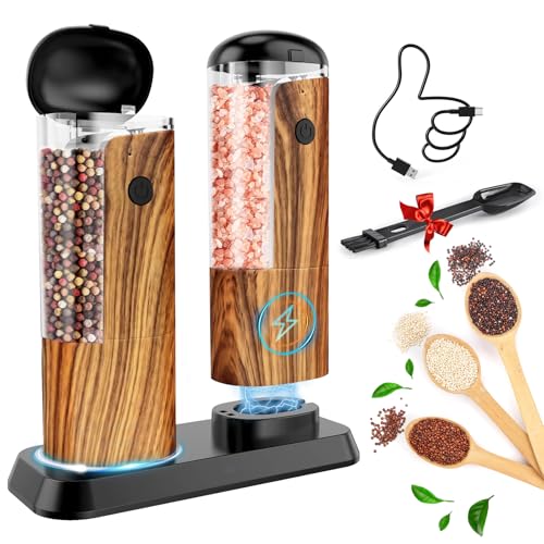 Molinillo Sal y Pimienta Electrico Set: Molinillo Recargable de Especias Molino de Sal Automático Pimentero de Granos Ajustables Moledor de Pimienta de Gran Capacidad