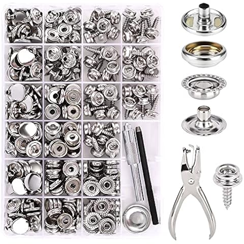 Canvas Snap Kit, CENOZ Marine Grade Stainless Steel Snaps, Screw Snaps,Boat Cover Snaps, Carpet snap kit with Setting Tool for Boat Cover Furniture (silver-314PCS) Cover