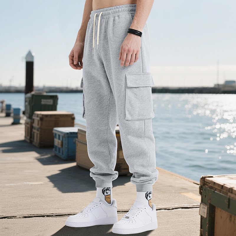 Mens Casual Sweatpants Fashion Solid Color Cargo Pants Comfy Loose Drawstring Waist Trousers Fall Jogger Clothing3