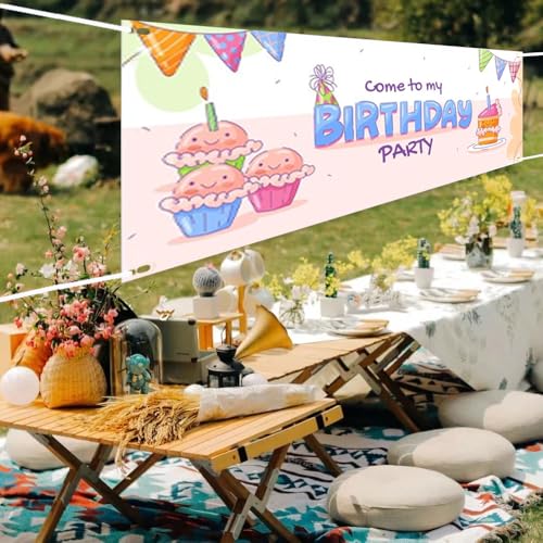 YANGUN Banner Selbst Gestalten, 2 Sets Großes Leeres Banner 180 x 100 cm und 8 Textilstifte in Verschiedenen Farben, Hängendem Seil Lackierbar Weiß LeinwandBanner für DIY Painting, Partyfeiern