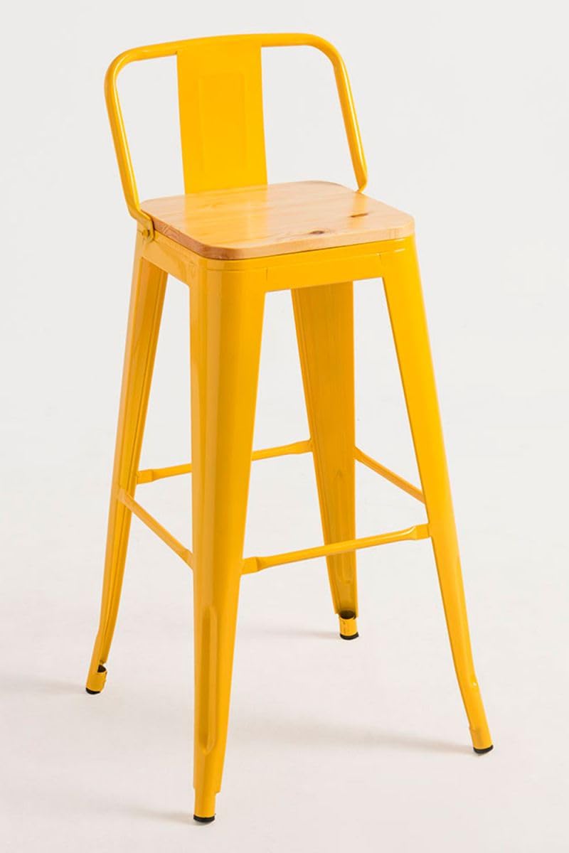 Regalos Miguel - High Stools - Torix Stool Natural Wood Backrest - Yellow