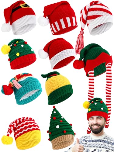 Chapeau de Père Noël en tricot lot de 10 bonnets unisexes Liitrsh rouge
