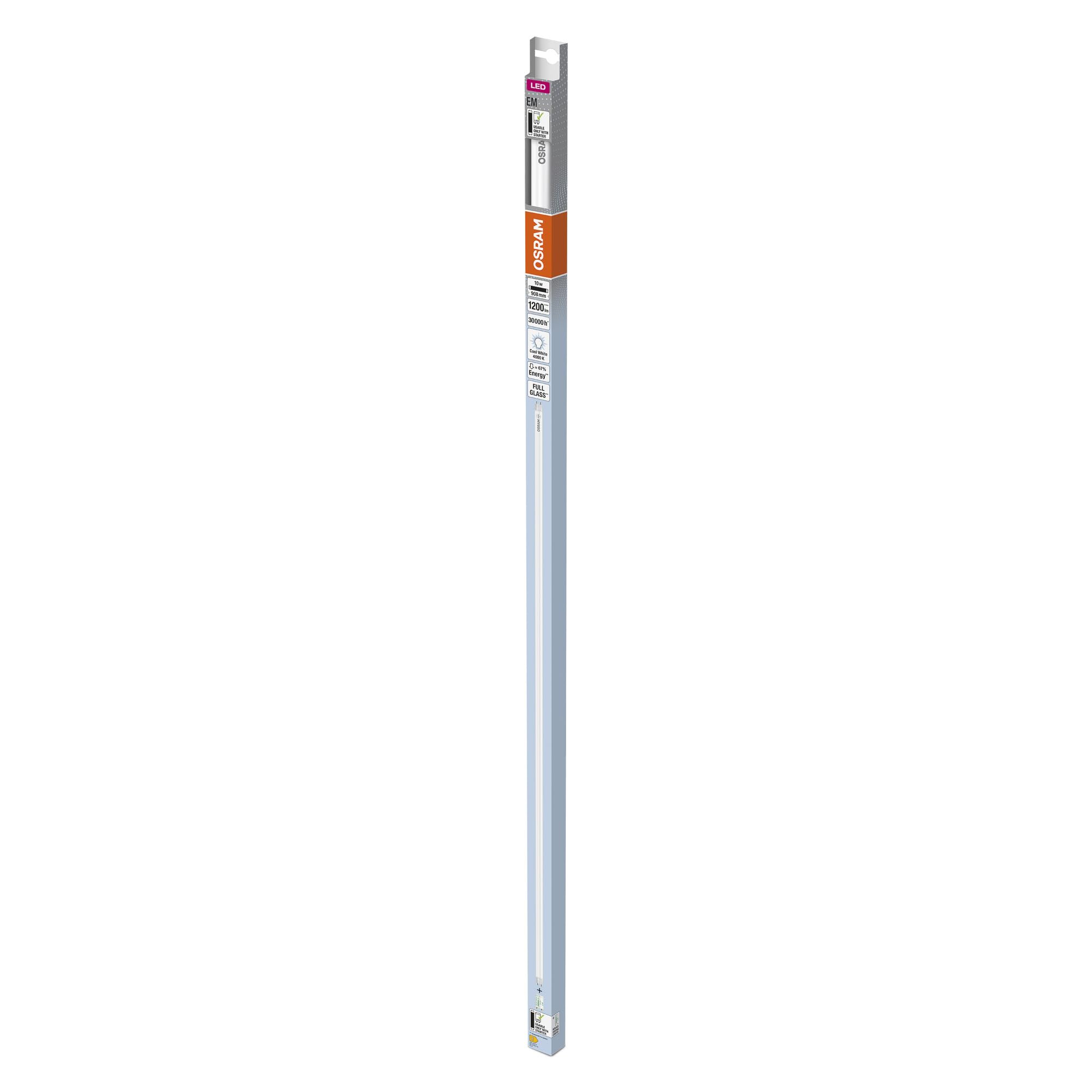 Osram Tube LED T8 30 EM 900 mm, tube LED linéaire, 10W, 1200lm, 4000K, lumière blanche froide, remplacement LED pour les tubes lumineux T8 avec des prises G13, une durée de vie longue