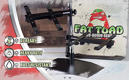 Double Dj Laptop Stand By Fat Toad | 2 Tier Pc Table Holder | Portable Computer Clamp Equipment Rack With Duel Mounts For Music Studio Mixers, Controllers, Monitors, Cd Player & Disc Jockey Booth Gear #TOP7