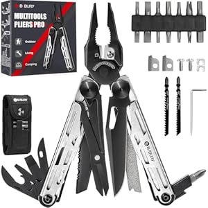 BIBURY Multitool Pliers Pro BI2045, Stainless Steel 31-in-1 Multi Tool Pliers with Replaceable Wire Cutters and Saw,Foldable Multitools with Scissors and Screwdriver, Ideal for Camping,Survival,Repair