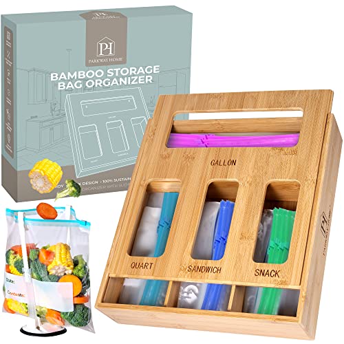 Bamboo Drawer Organizer - Stand Bag Holder for Quart,