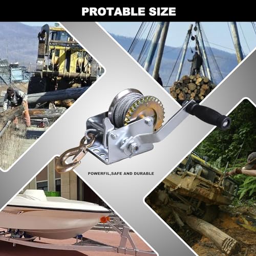 Image of Big RED ATRT1061CRR Torin Manual Hand Crank Winch: 26.3ft Steel Cable with 600lbs Capacity, Silver