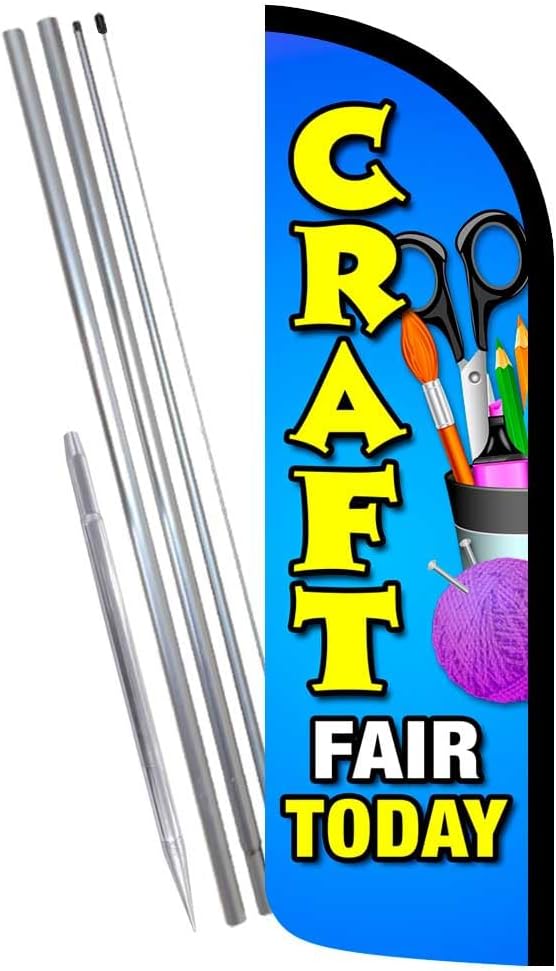 Craft Fair Today Premium Windless Feather Banner Flag Kit (Flag, Pole, & Ground Mt)
