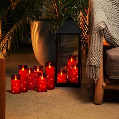 Image of Homemory Flickering Flameless Candles, Red LED Pillar Candles with Remote