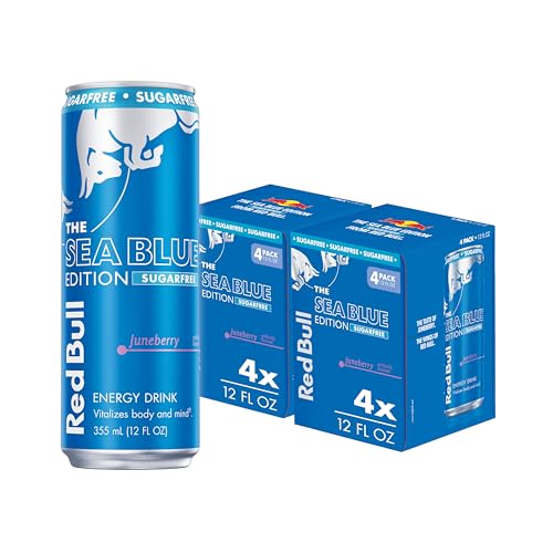 Image of Red Bull Sea Blue Edition Sugar Free Energy Drink, Juneberry,12 fl. oz., Pack of 8 cans, with 114mg Caffeine, Taurine & B Vitamins