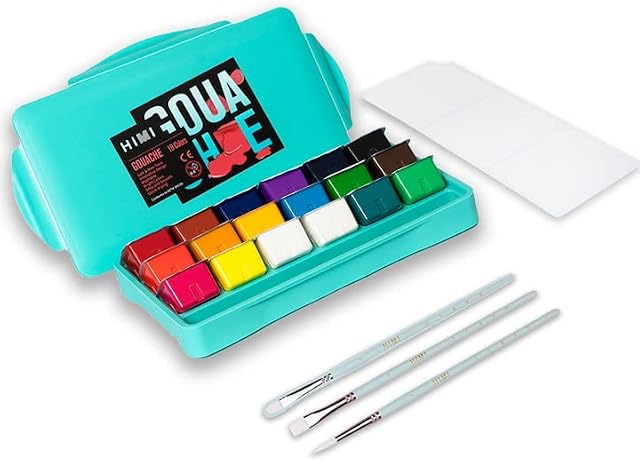 HIMI Gouache Paint Set, Set of 18 Colors (30ml/Pc) , New Unique Jelly Cup Design , Art supplies for Artist, art lover & Kids, Ideal for Canvas Painting, With Pen Slot (green)